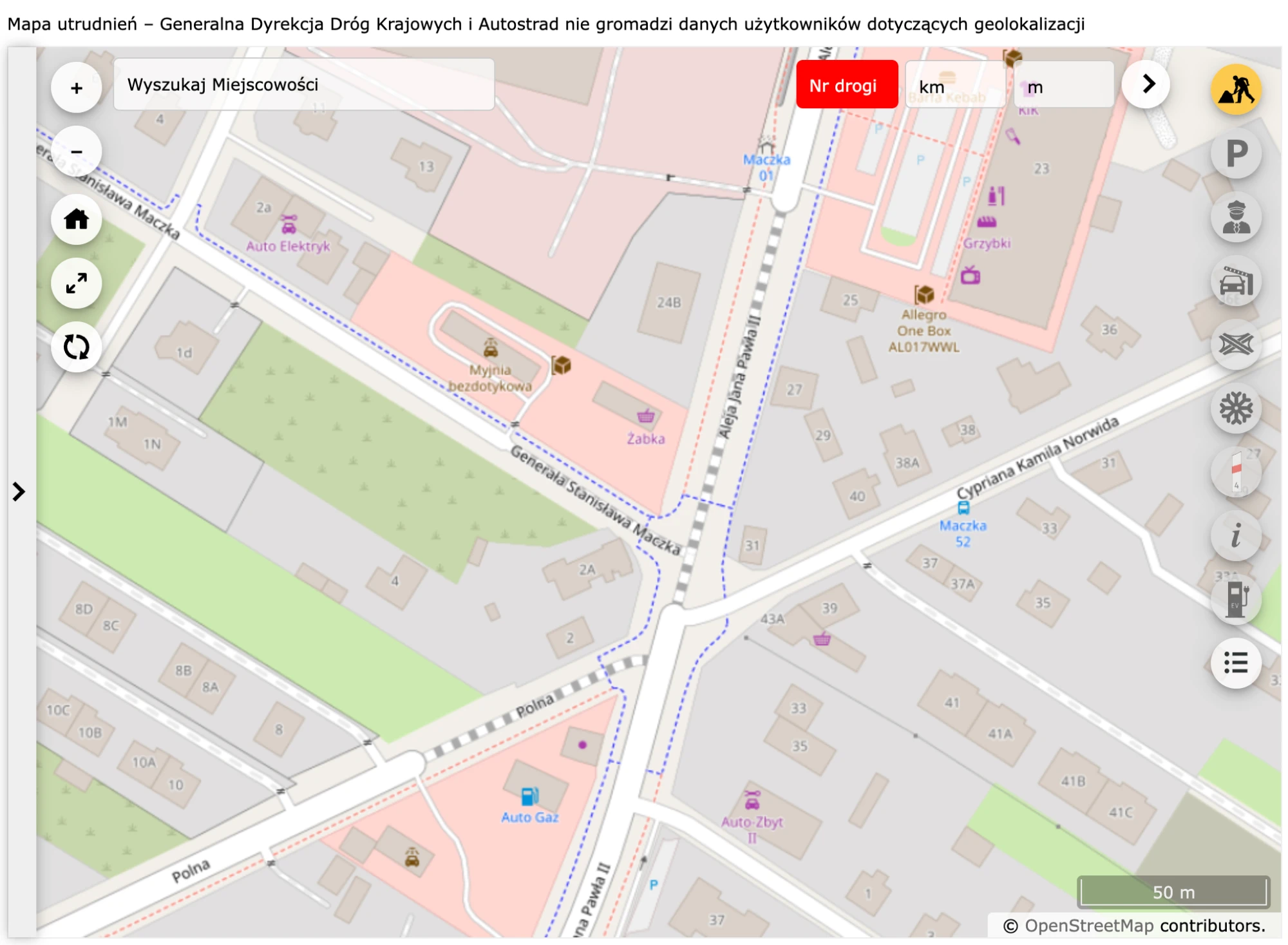 Krajowy Punkt Dostępowy pokazuje jako zamknięty błędny odcinek ul. Jana Pawła II